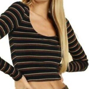 Wild Honey Sparkle Striped Cropped Long Sleeve